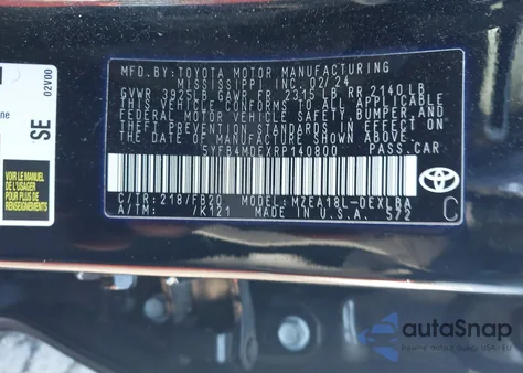 2024 Toyota Corolla Le из США, поврежденный, VIN 5YFB4MDEXRP140800